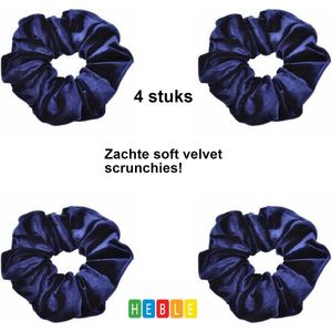 Scrunchies – Velvet Scrunchies – 4x navy blauw – *** Navy blauw Scrunche Pack 4 stuks – Musthave Haaraccessore – – Luxe kwaliteit – Haarelastiek – Elastiekje – Elastiek – Haarwokkel – Haarverzorging – Haarelastiekjes – Haarwikkel - van Heble® ***