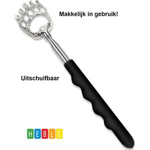 *** Zwarte Ruggenkrabber: Verstelbaar & Uitschuifbaar voor Massage & Jeuk op je Rug - van Heble® ***