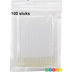 *** 100 stuks Wegwerp Microbrushes - voor Wimpers Uitbreiding, Verwijderen & Extensions - Wattenstaafje & Micro Borstel - Wit - van Heble® ***
