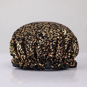 Heble® - Douchemuts / Shower cap / Douchekapje - Zwart/Gouden Leopard - Voor Vol/Krullend/Afro Haar