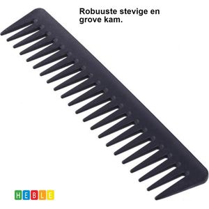 *** Extra-brede Tanden Haarkam - Grof voor Hoofdhaar - Zwart - van Heble® ***