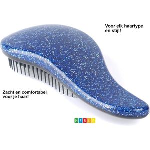 *** Anti klit Borstel Hairbrush - Blauw Glitter - Haarverzorging Kapsalon - Haarborstel -Compact en handig in gebruik - Voor moeiteloos glad en glanzend haar - van Heble® ***