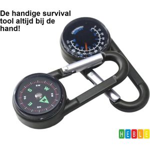 *** Kompas-met-Thermometer-Karabijn - Survival Tool Padvinder / Scouting - van Heble® ***