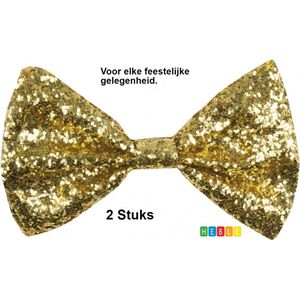 *** 2x Vlinderstrik Bow Tie - Goud Glitter Strikje - Smoking-Strik - Voorgeknoopt - Vlinderdas - Verstelbaar - van Heble® ***