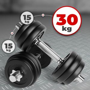 Physionics - Dumbbell Set - Halters van 15kg set van 2 - Totaalgewicht 30kg - Stersluiting - Kunststof Behuizing - Zwart
