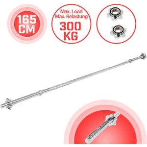 Physionics - Barbell Bar - Diameter 30 mm - Chrome Plated - 9 kg - Laadcapaciteit 300 kg - Fitness - Dumbell Bar - 165 cm