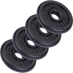 ScSPORTS® - Gietijzeren gewichtsschijven - Duurzaam - Thuisfitness - Set van 4x 1,25kg Halterschijven Totaalgewicht: 5kg - Zwart