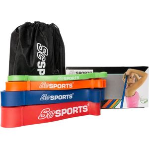 ScSPORTS® - Fitnessbanden Set - Set van 4 Weerstandsbanden - Veelzijdige krachttraining set - Duurzaam latex - Inclusief Opbergtas