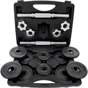 ScSPORTS® - Gietijzeren Dumbbells met Opbergkoffer - Complete Set Gewichtsschijven - Thuis Sporten - Halterset - 15 kg - Zwart