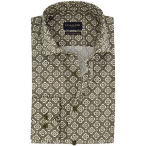 Cavallaro Taranto overhemd khaki geprint slim fit katoen