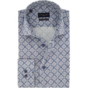 Cavallaro - Taranto Overhemd - Blauw Geprint - Katoen - Slim Fit