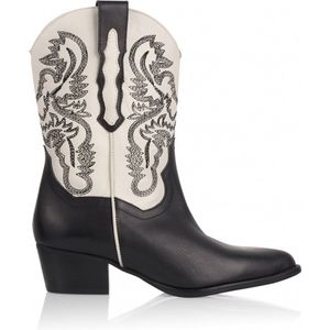 DWRS Brady Leren Cowboylaarzen Zwart/Wit