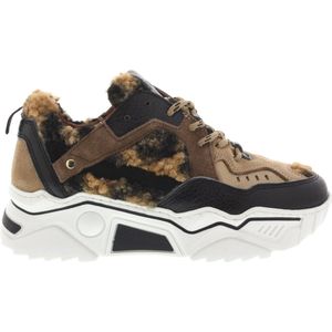 DWRS Label Pluto teddy leopard black / cognac lage sneakers dames