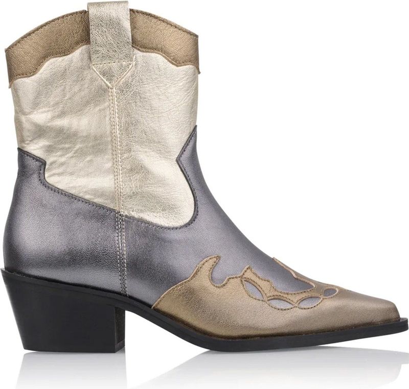 DWRS Metallic Westernboots enkellaars smoke antraciet