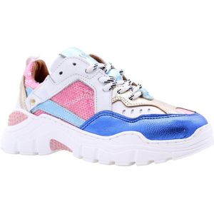 DWRS Pluto leren sneakers met pailletten roze/blauw