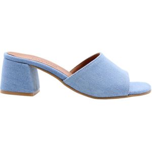 Dwrs, Schoenen, Dames, Blauw, 38 EU, Denim, Verfijnde Mules met Hak