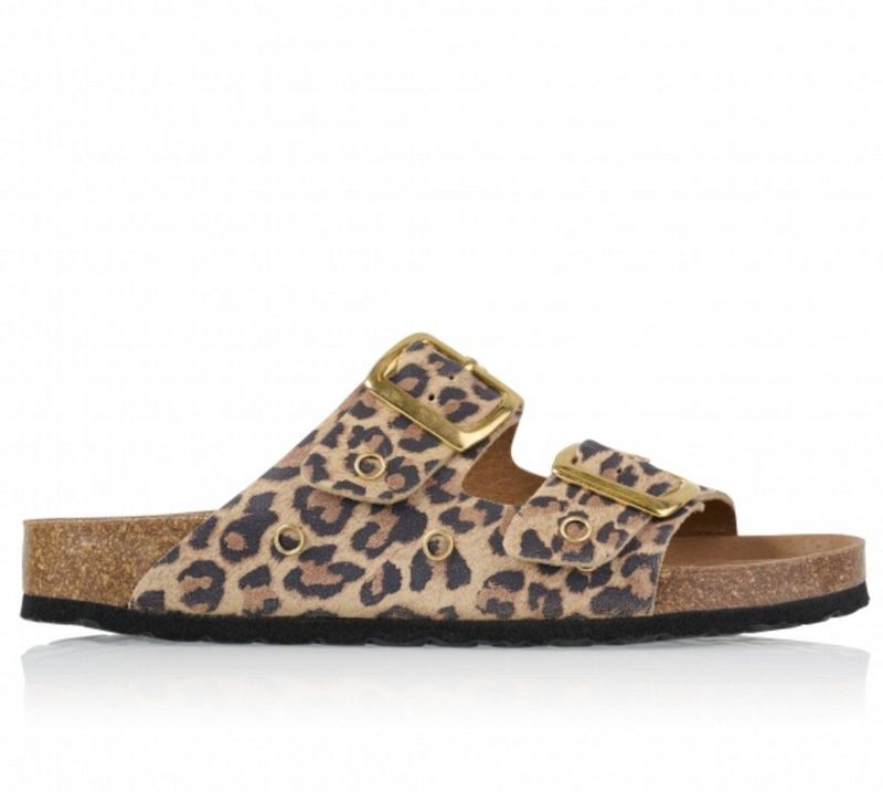 DWRS - MADRID - Sandalen - Leopardprint - Leer - Cognac Accenten