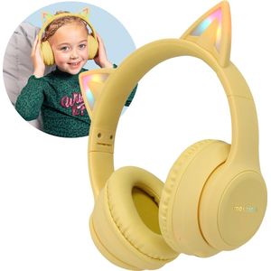 iMoshion Kids LED Light Cat Ear Bluetooth Headphones - Kinder koptelefoon - Draadloze koptelefoon + AUX kabel - Geel