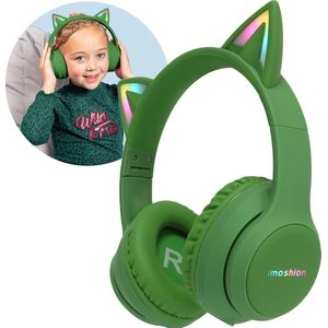 iMoshion Kids LED Light Cat Ear Bluetooth Headphones - Kinder koptelefoon - Draadloze koptelefoon + AUX kabel - Groen