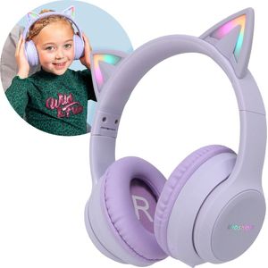 IMOSHION Kinderkoptelefoon - Lila - Bluetooth - LED Kattenoortjes