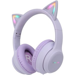 Imoshion Kinder-Kopfhörer mit Katzenohren - Bluetooth-Kopfhörer für Kinder - drahtlose Over-Ear-Kopfhörer - Lavendel-Lila
