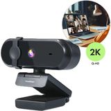 iMoshion 2K Quad-HD Webcam voor PC - Webcam met Microfoon en Privacy Cover - 360 graden draaibaar - Plug & Play - Zwart