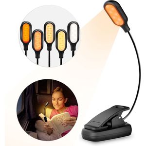 iMoshion LED Leeslamp - Leeslampje voor Boek met Klem - Bedlamp met 5 Lichtstanden - Oplaadbare leeslamp staand - Zwart