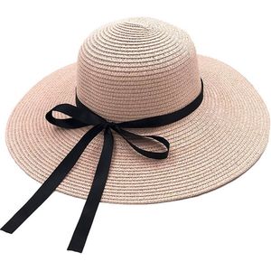 RAMBUX® - Zonnehoed Dames - Roze - Rieten Strandhoed - Strohoed UV Werend - Hoed Verstelbaar & Vouwbaar - 55-58 cm