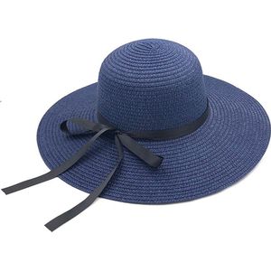 RAMBUX® - Zonnehoed Dames - Blauw - Rieten Strandhoed - Strohoed UV Werend - Hoed Verstelbaar & Vouwbaar - 55-58 cm