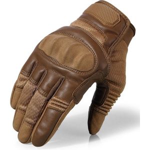 RAMBUX® - Motorhandschoenen - Bruin - Ademend PU Leer - Maat S - Tactical Handschoenen - Motor - Airsoft - Touchscreen - Bescherming