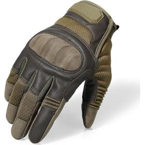 RAMBUX® - Motorhandschoenen - Groen - Ademend PU Leer - Maat M - Tactical Handschoenen - Motor - Airsoft - Touchscreen - Bescherming