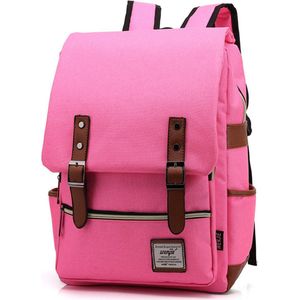 RAMBUX® - Canvas Tas - Rugzak - Roze - 16"" Laptopvak - Boekentas - Schooltas - Vintage - 25 Liter