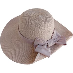 RAMBUX® – Zonnehoed Dames – Roze met Strik – Rieten Strandhoed – Strohoed UV Werend – Hoed Verstelbaar & Vouwbaar – 55-58 cm