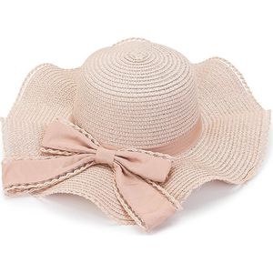 RAMBUX® - Zonnehoed Dames - Roze - Golvend - Rieten Strandhoed - Strohoed UV Werend - Hoed Vouwbaar - Kinband - 56-57 cm