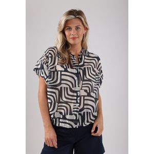 Nukus Blouse Catalina - Offwhite/Navy - Mouwloos - Luxe Tencel