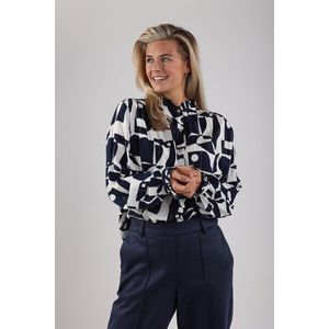 Nukus Blouse - Offwhite/Navy - Ademend Katoen - Ruimere Pasvorm