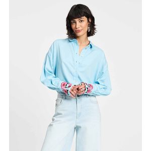 POM Amsterdam - Blouse - Lichtblauw - Katoen en Viscose - Lange Mouwen