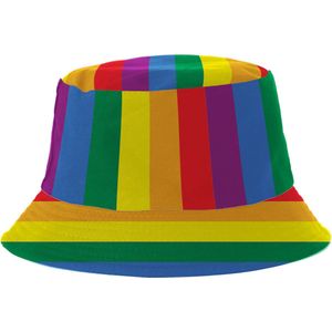 Bucket Hat - Vissershoedje - Hoedje - Heren - Dames - Regenboog - Pride - Rainbow - Festival accessoires - Reversible - 58 cm - multicolor