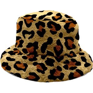 Fluffy bucket hat - Vissershoedje - Dames - Faux fur - Winter - Panterprint - bruin