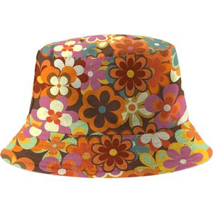 Bucket Hat - Vissershoedje - Hoedje - Heren - Dames - Flower power - Retro bloemenprint - Festival accessoires - Reversible - 58 cm - multicolor