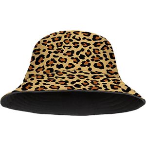 Bucket Hat - Vissershoedje - Hoedje - Kinderen - Panterprint - Panter - Reversible - 4 t/m 7 jaar - 52 cm - bruin - zwart