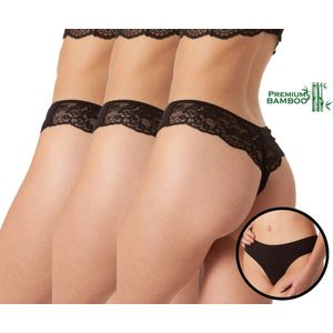 Dames String - Zwart - Bamboe - 3 Stuks