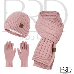 BRD® Winter | Winter set voor volwassenen Roze - gevoerde muts, sjaal en handschoenen 3 delig gebreid unisex voor dames en heren winterset