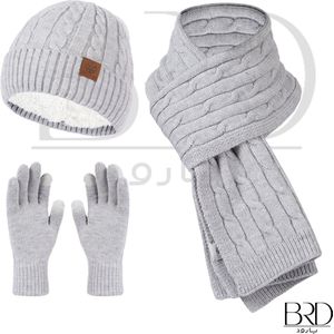 BRD® Winter | Winter set voor volwassenen Lichtgrijs - gevoerde muts, sjaal en handschoenen winterset unisex voor dames en heren 3 delig
