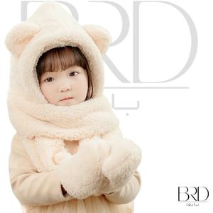 BRD Wintermuts Teddy All-in-one Crème - Muts, sjaal en handschoenen in één voor kinderen - unisex baby kind gevoerd