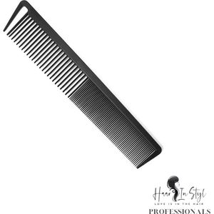Haar in Stijl® Kam 06940 - Carbon Antistatische haarkam met een fijne en grove kant - kapperskam haartools voor kappers - carbon antistatic comb