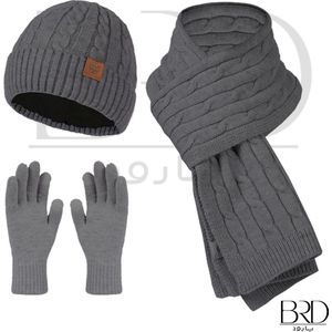 BRD® Winter | Winter set voor volwassenen Grijs - gevoerde muts, sjaal en handschoenen - Set van 3 delig - gebreid unisex mannen vrouwen dames