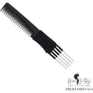 Haar in Stijl® | Kam 06979 | Carbon Antistatische 5 punt Haak en Toupeer kam | kapperskam styling tools | Hair Beauty Salon Essentials