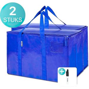 Damster XL opbergtassen - 2 stuks - big shopper met rits - waterdicht - blauw