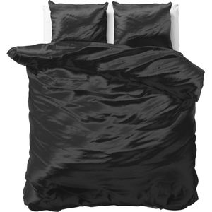 Decoware dekbedovertrek - glans satijn - zwart 1-persoons -140x220 + 60x70cm